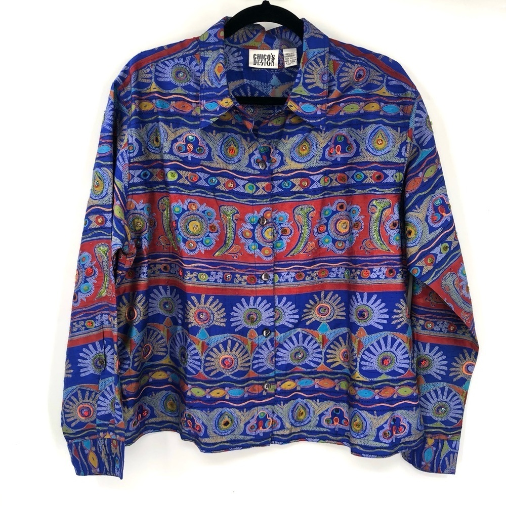 CHICO'S 100% Silk Blazer Jacket Multicolor Embroidered Beaded 2 / L / 12 India